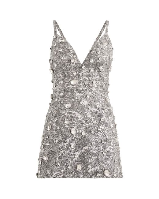 Dolce & Gabbana Gray Metallic Embroidered Mini Dress