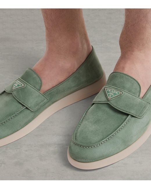 Prada Green Suede Loafers for men