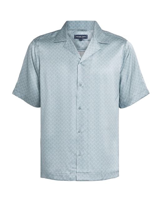 Frescobol Carioca Blue Silk Printed Roberto Shirt for men