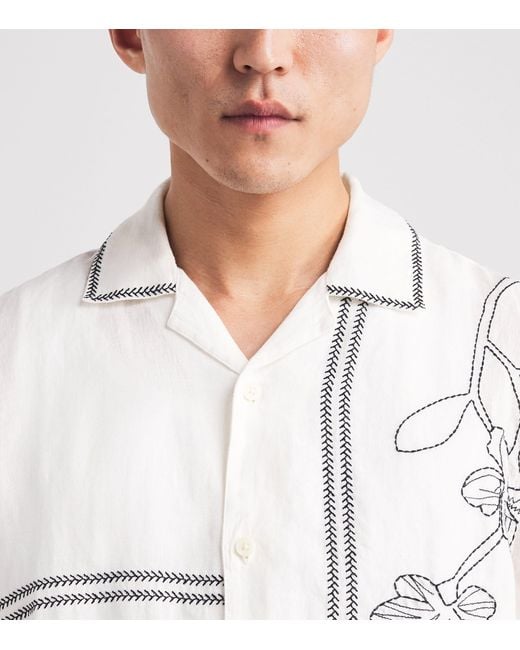 Wax London White Linen Embroidered Didcot Shirt for men