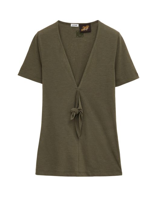Loewe Green X Paula's Ibiza Cotton-blend Knot-detail T-shirt