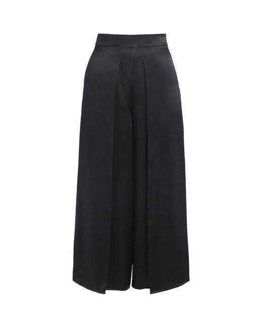Eleventy Black Silk Pleated Cropped Trousers