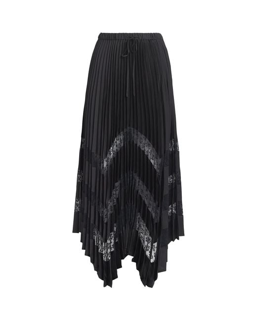 Claudie Pierlot Black Lace-Trim Pleated Maxi Skirt