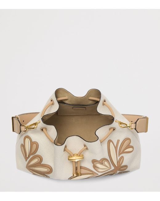 Jimmy Choo Natural Medium Recycled Canvas Cinch Bucket Bag