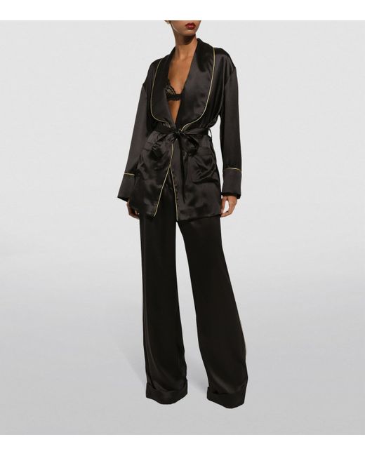 Dolce & Gabbana Black Silk Satin Wide-Leg Trousers