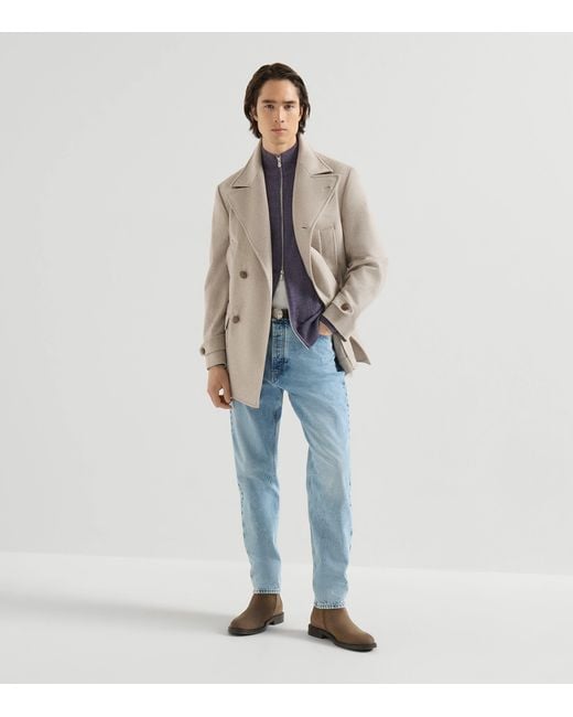 Brunello Cucinelli Blue Cashmere High-Neck Cardigan for men