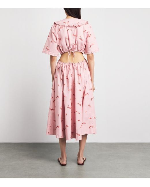 Ganni Pink Stretch-Cotton Cut-Out Midi Dress