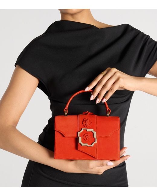Malone Souliers Red Mini Suede Audrey Top-Handle Bag