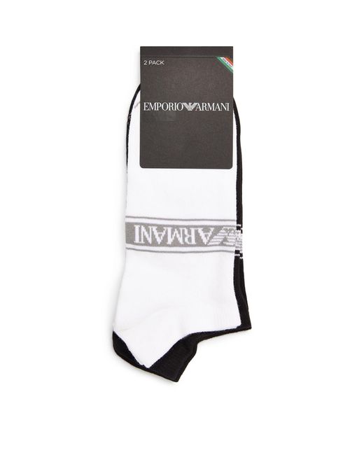 Emporio Armani Black Cotton-blend Logo Trainer Socks (pack Of 2) for men