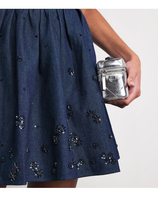 Maje Blue Denim Embellished Mini Dress
