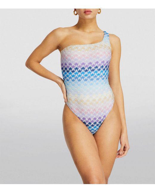 Missoni Blue Knitted One-shoulder Swimsuit