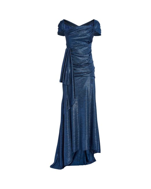 Talbot Runhof Blue Square-neck Draped Maxi Dress