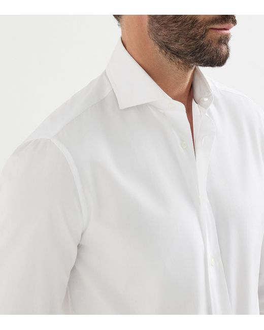 Brunello Cucinelli White Cotton Twill Shirt for men