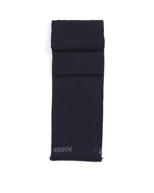 Giorgio Armani Blue Wool Geometric Print Scarf for men