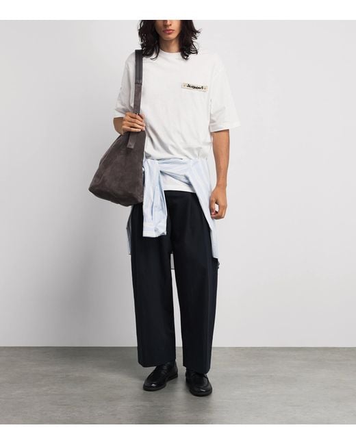 Jacquemus White Cotton Crochet Logo T-Shirt for men