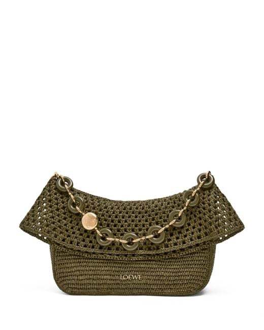 Loewe Green X Paula's Ibiza Medium Raffia Ola Shoulder Bag
