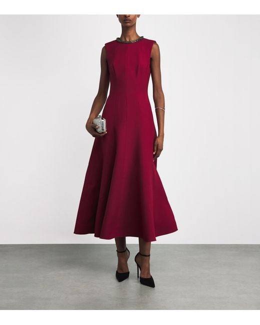 Roland Mouret Red Wool-Silk Embellished Midi Dress