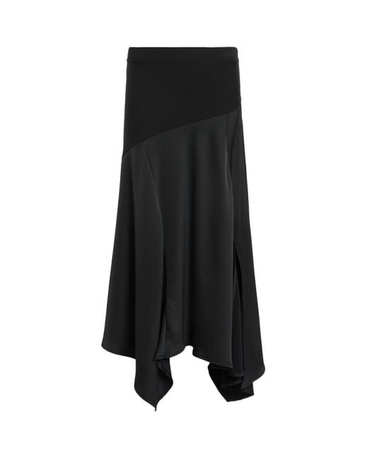 AllSaints Black Satin Pia Midi Skirt