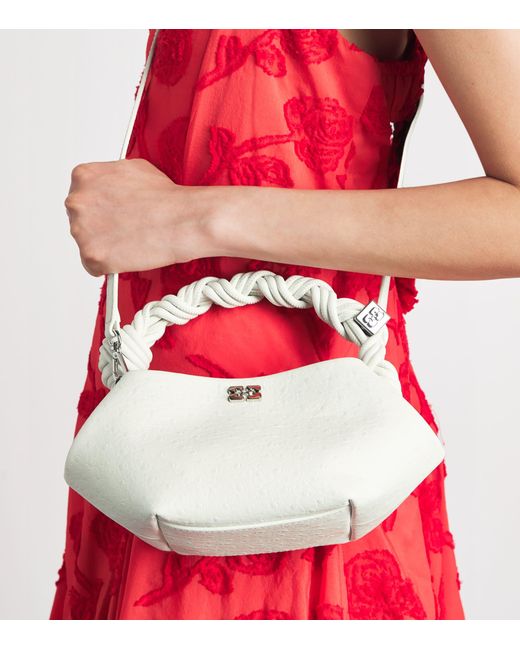 Ganni White Mini Ostrich-Effect Bou Shoulder Bag