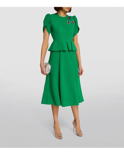 Erdem Green Embellished Peplum Midi Dress