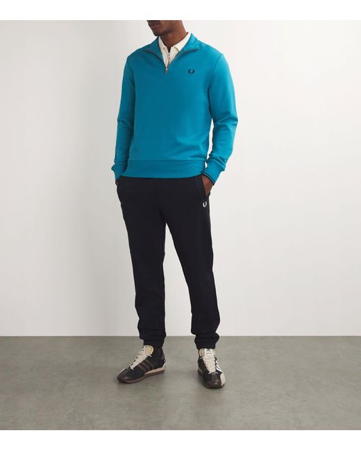 Fred Perry Blue Cotton Half-zip Sweatshirt for men
