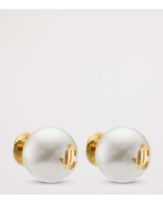 Jimmy Choo Metallic Faux Pearl Logo Stud Earrings