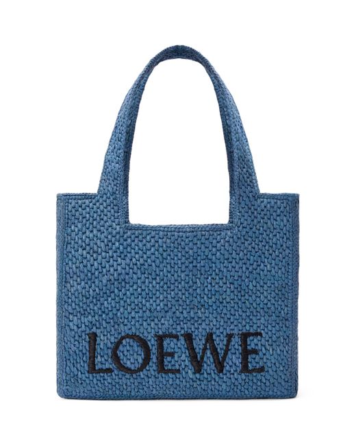 Loewe Blue X Paula's Ibiza Medium Raffia Font Tote Bag