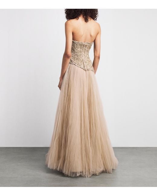 Marmar Halim Natural Tulle Strapless Gown