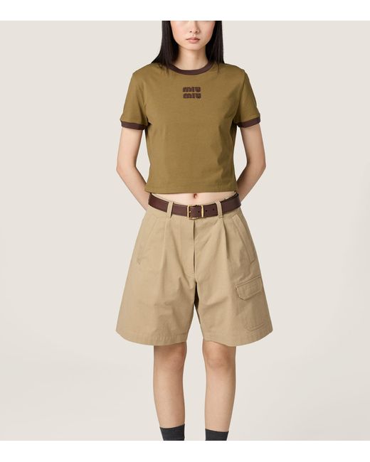 Miu Miu Natural Cotton Jersey Logo T-Shirt