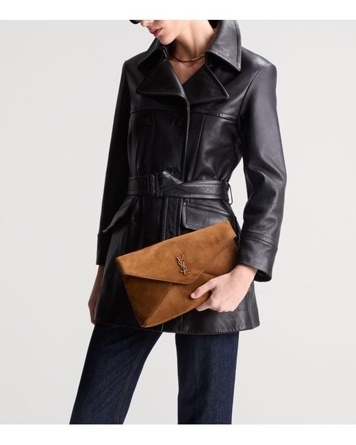 Saint Laurent Brown Large Suede Cassandre Envelope Pouch