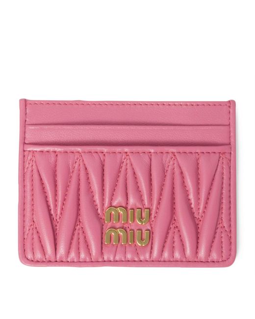 Miu Miu Pink Leather Matelassé Card Holder
