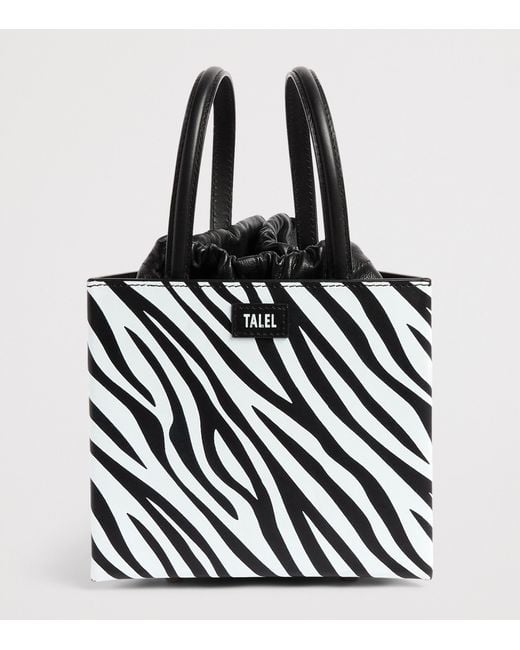 TALEL PARIS Black Leather Zebra Triangle Top-Handle Bag