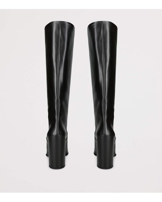 Alaïa Black Leather Square-Toe Knee-High Boots 90