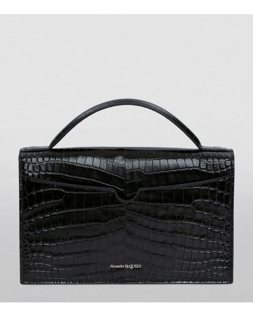McQueen Black Leather Skull Top Handle Bag