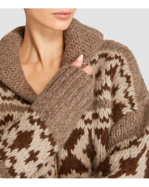 FRAME Brown Fair Isle Zip-up Sweater