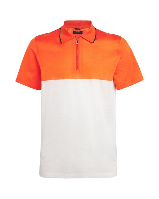 Moorer Orange Cotton Zip-Up Polo Shirt for men