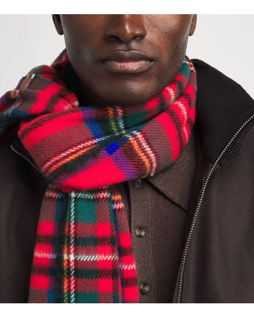 Johnstons Red Cashmere-Silk Tartan Scarf for men