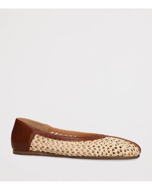 Ancient Greek Sandals Brown Raffia Leather-Trim Aeropi Ballet Flats