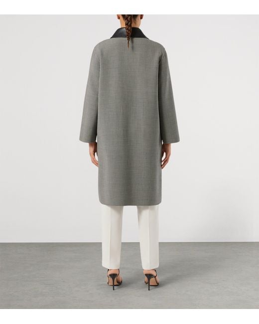 Marina Rinaldi Gray Leather-Collar Houndstooth Coat