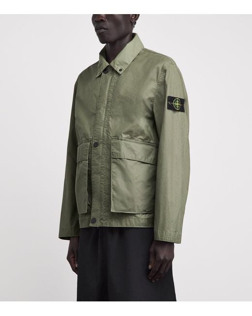 Stone Island Green Waxed Canvas Coach Jacket for men