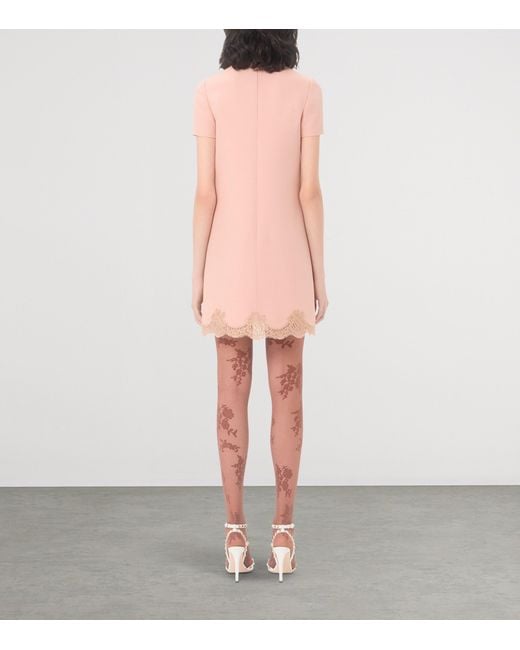 Valentino Pink Wool-Silk Lace-Trim Mini Dress
