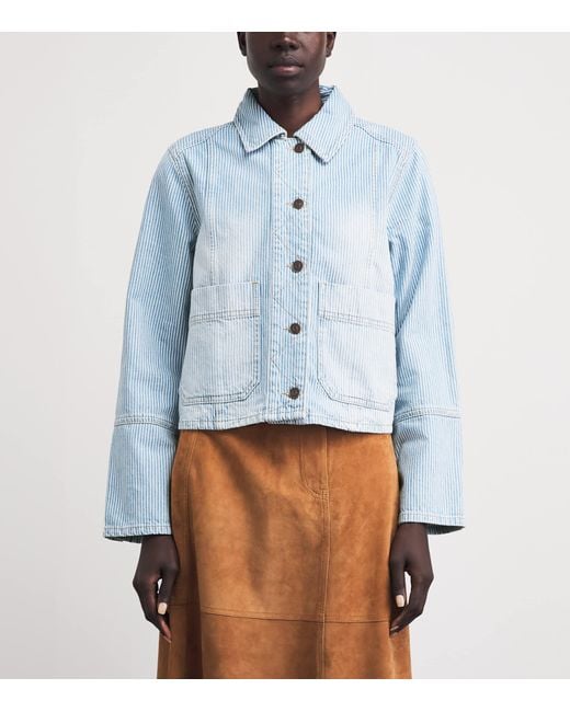 ME+EM Blue Stripe Cropped Denim Jacket