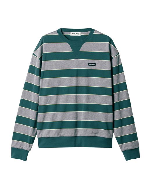 Miu Miu Green Cotton Stripe Sweatshirt