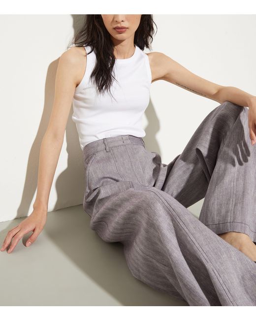 MAX&Co. Gray Linen-Cotton-Blend Chevron Trousers