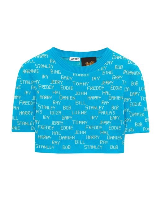 Loewe Blue X Paula's Ibiza Name-intarsia Cropped Cotton Sweater