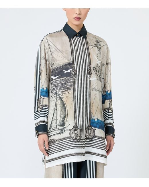 Max Mara Gray Silk Nautical Print Shirt