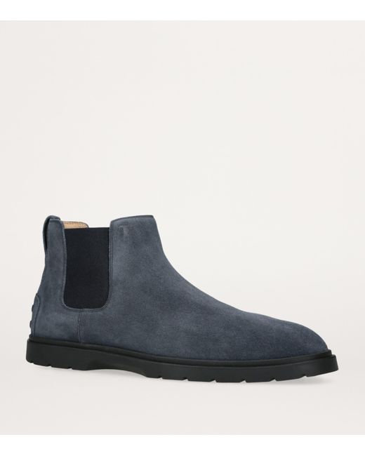 Tod's Blue Suede Chelsea Boots for men