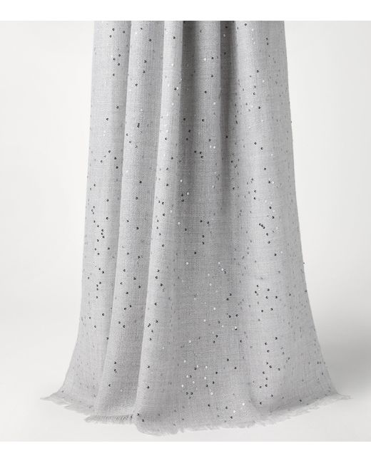 Brunello Cucinelli Gray Cashmere-Silk Diamond Yarn Sequin Scarf