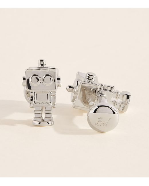 Babette Wasserman Natural Rhodium-Plated Robot Cufflinks for men