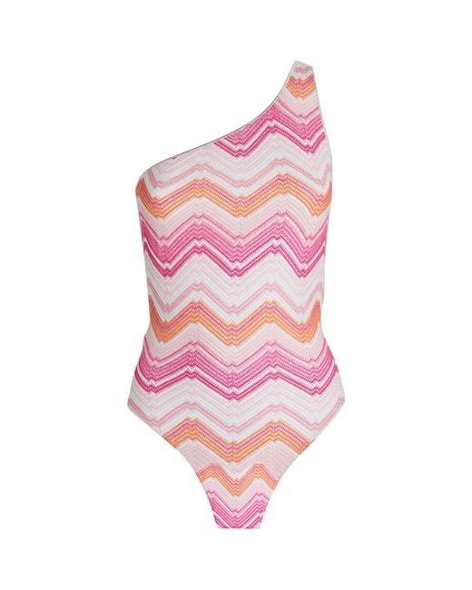 Missoni Pink One-shoulder Zigzag Swimsuit